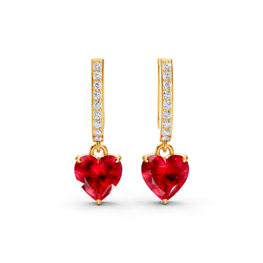 Ruby Heart Drop Huggie Earrings