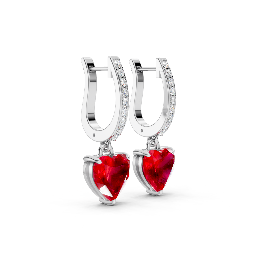 Ruby Heart Drop Huggie Earrings
