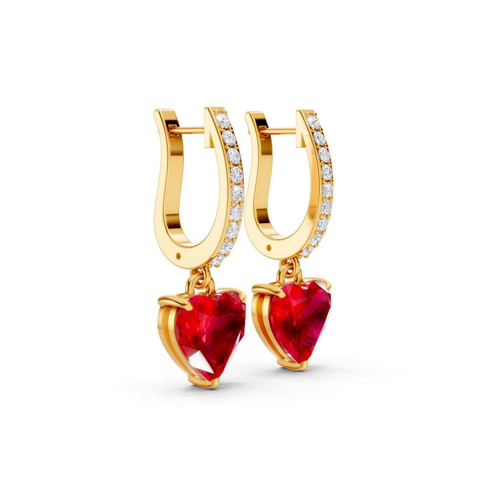 Ruby Heart Drop Huggie Earrings