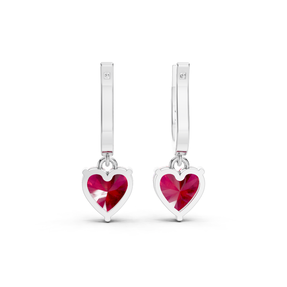 Ruby Heart Drop Huggie Earrings