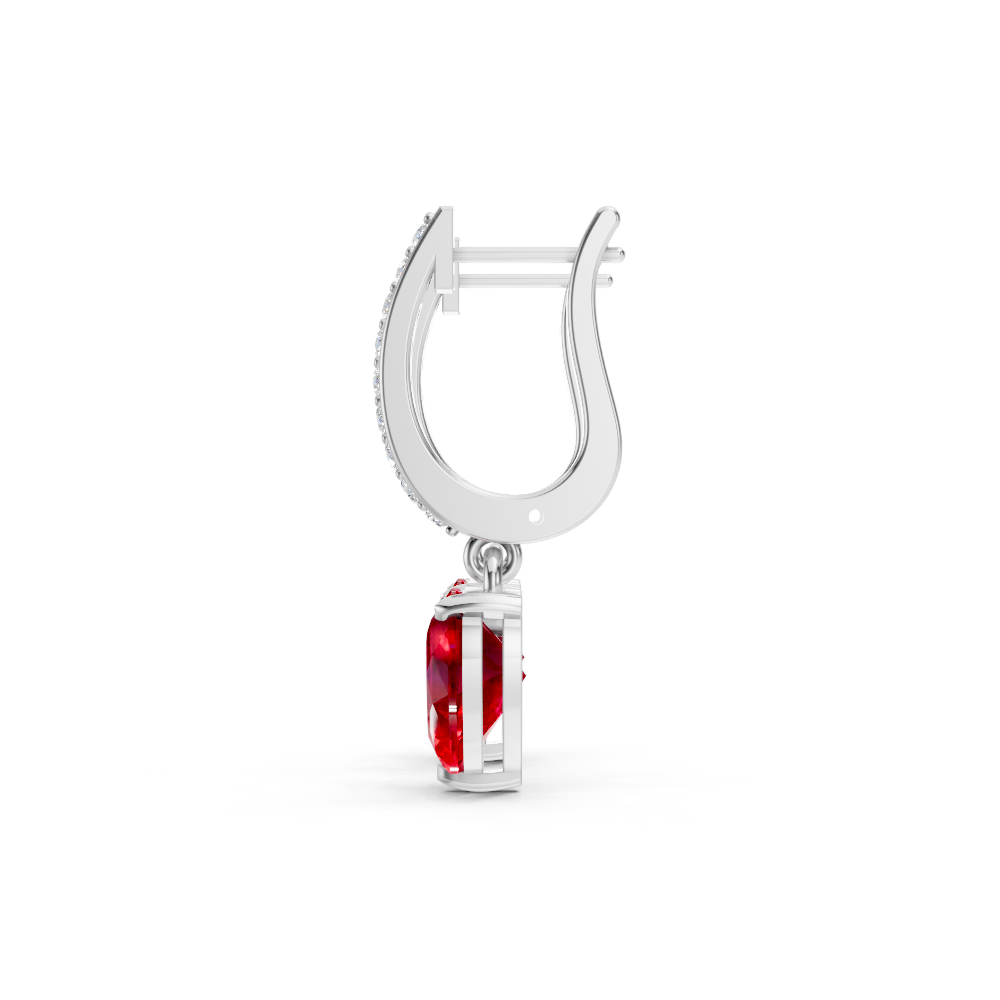 Ruby Heart Drop Huggie Earrings