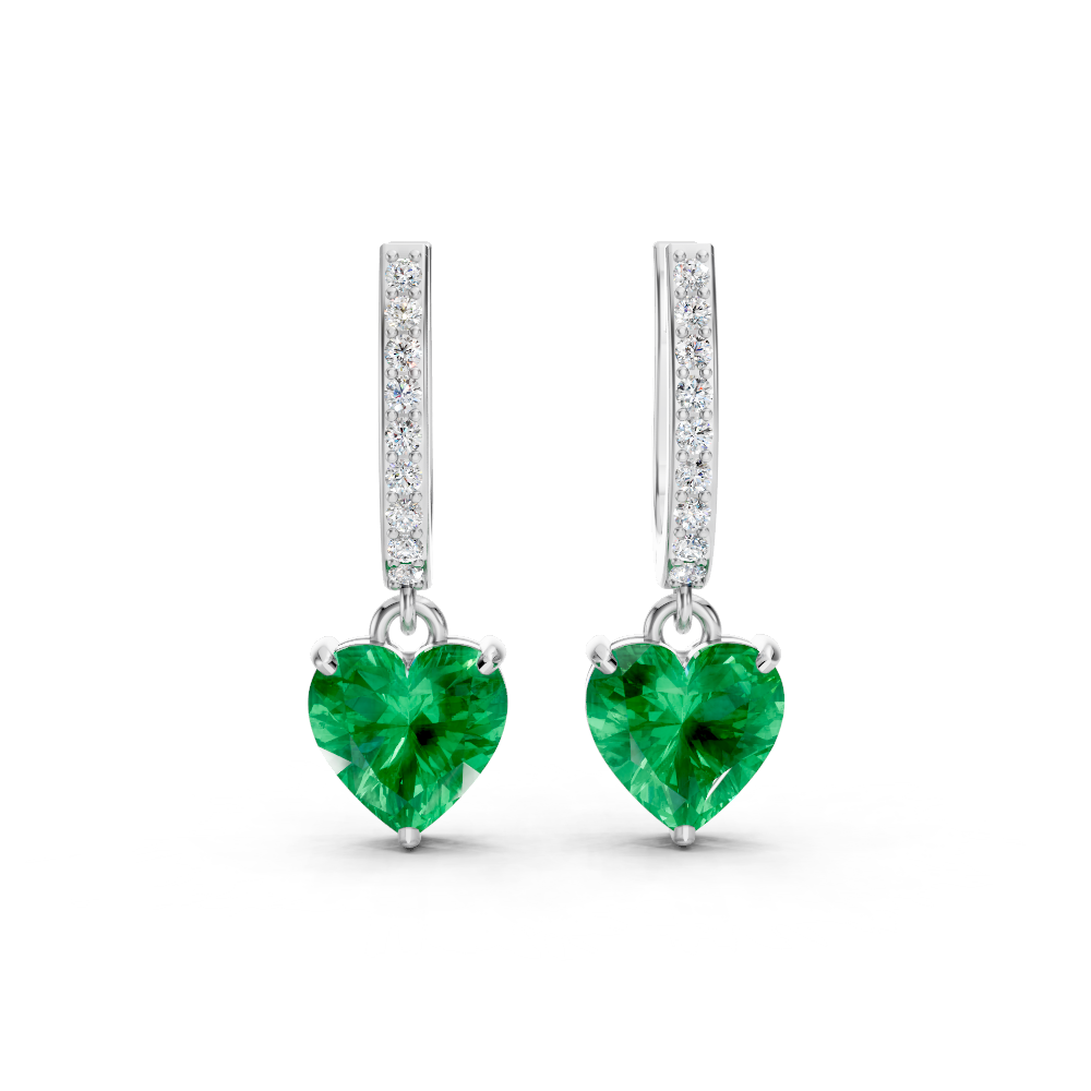Colombian Emerald Ruby Heart Drop Huggie Earrings