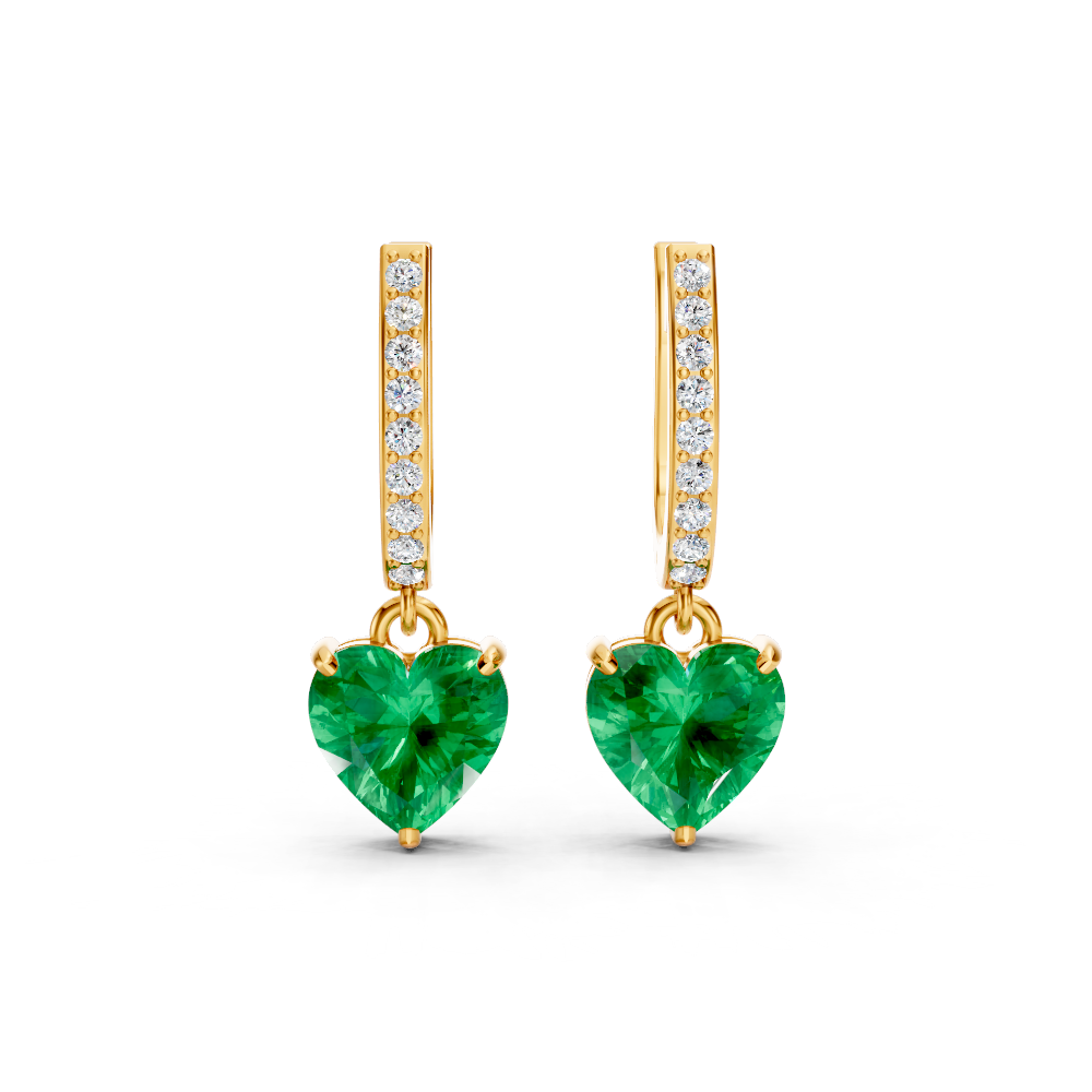 Colombian Emerald Ruby Heart Drop Huggie Earrings