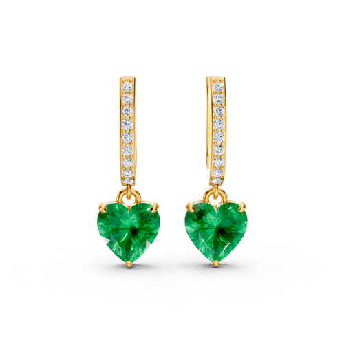 Colombian Emerald Ruby Heart Drop Huggie Earrings