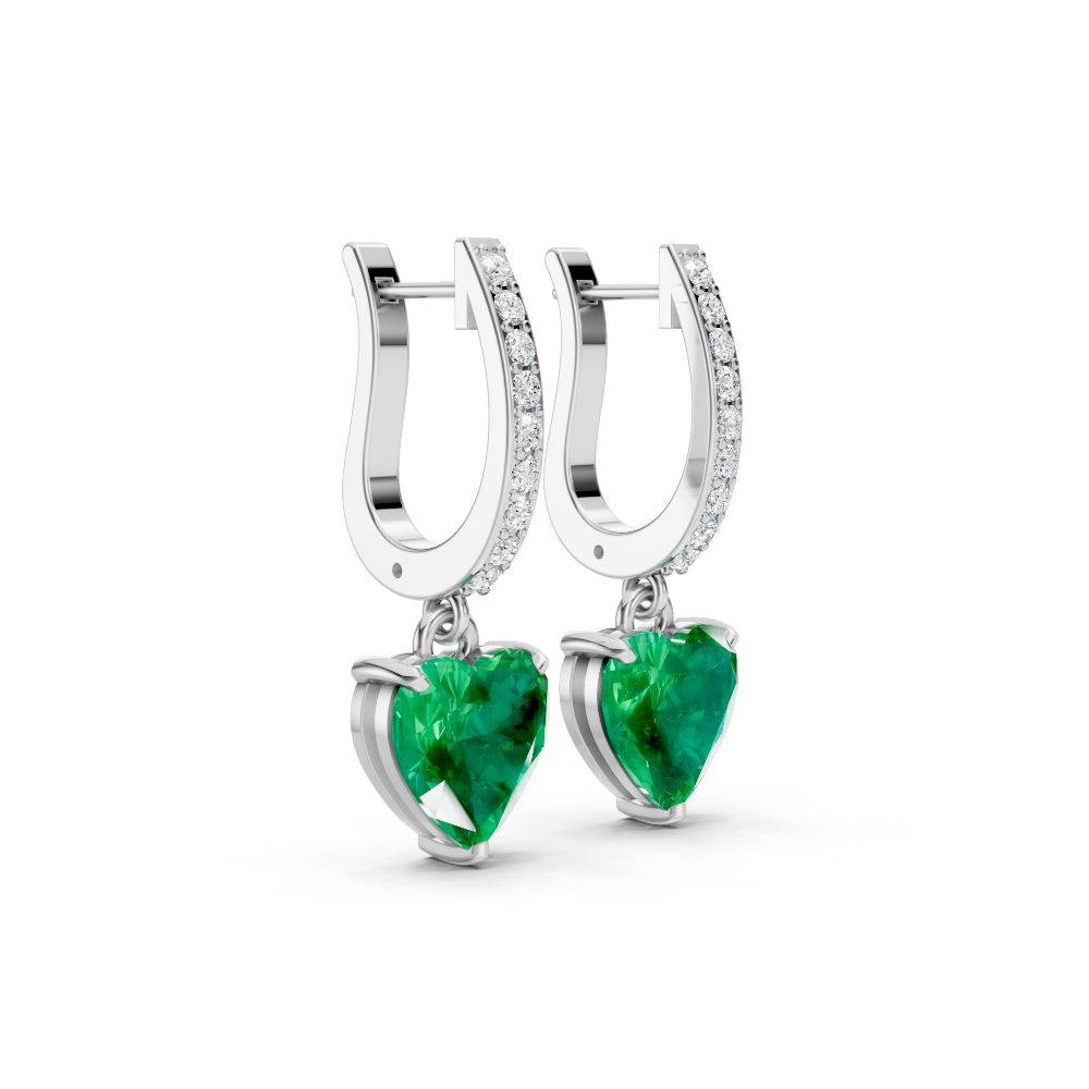 Colombian Emerald Ruby Heart Drop Huggie Earrings