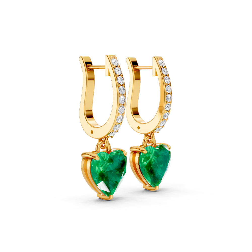 Colombian Emerald Ruby Heart Drop Huggie Earrings