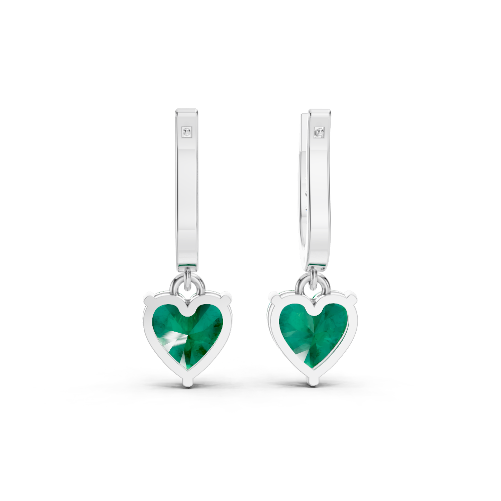 Colombian Emerald Ruby Heart Drop Huggie Earrings