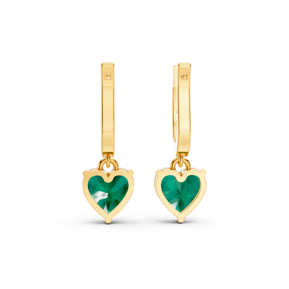 Colombian Emerald Ruby Heart Drop Huggie Earrings