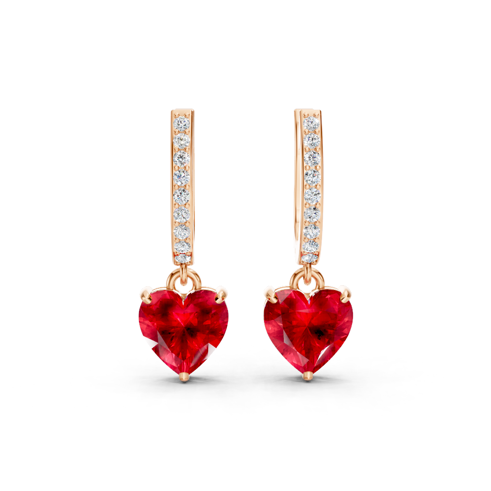 Ruby Heart Drop Huggie Earrings
