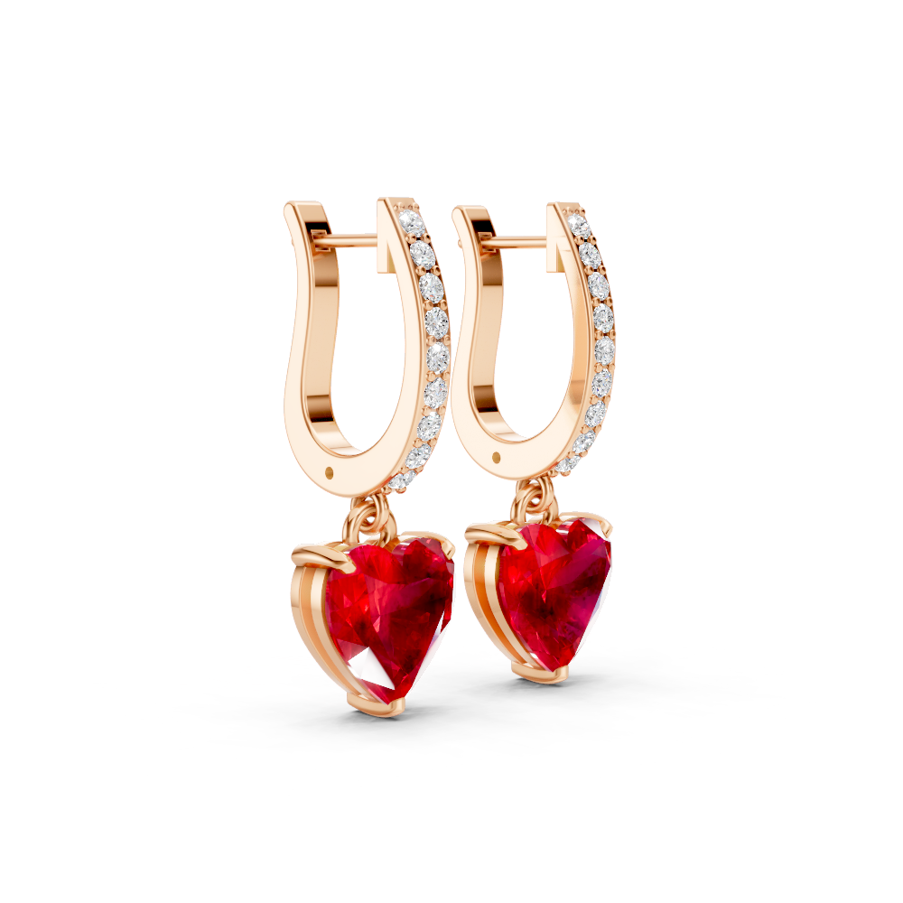 Ruby Heart Drop Huggie Earrings