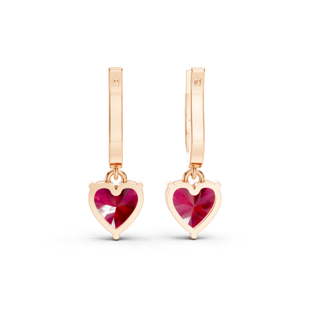 Ruby Heart Drop Huggie Earrings