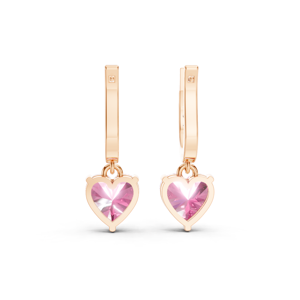 Pink Sapphire  Ruby Heart Drop Huggie Earrings
