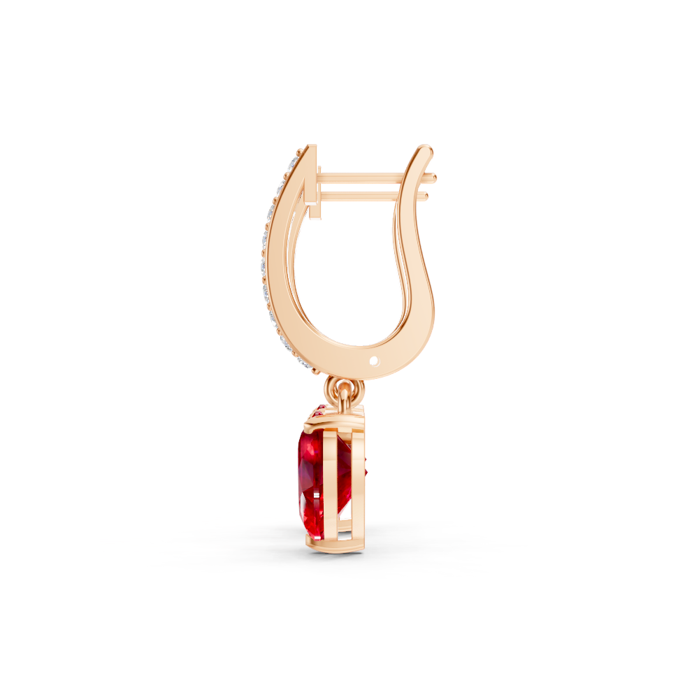 Ruby Heart Drop Huggie Earrings