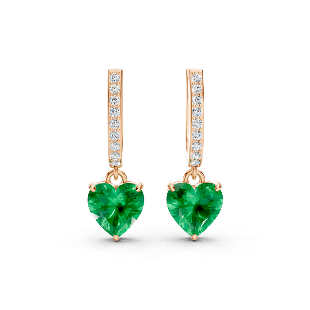 Colombian Emerald Ruby Heart Drop Huggie Earrings