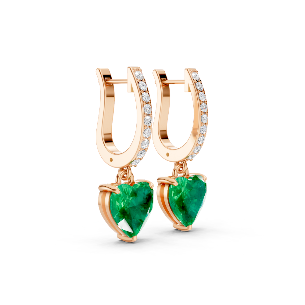 Colombian Emerald Ruby Heart Drop Huggie Earrings