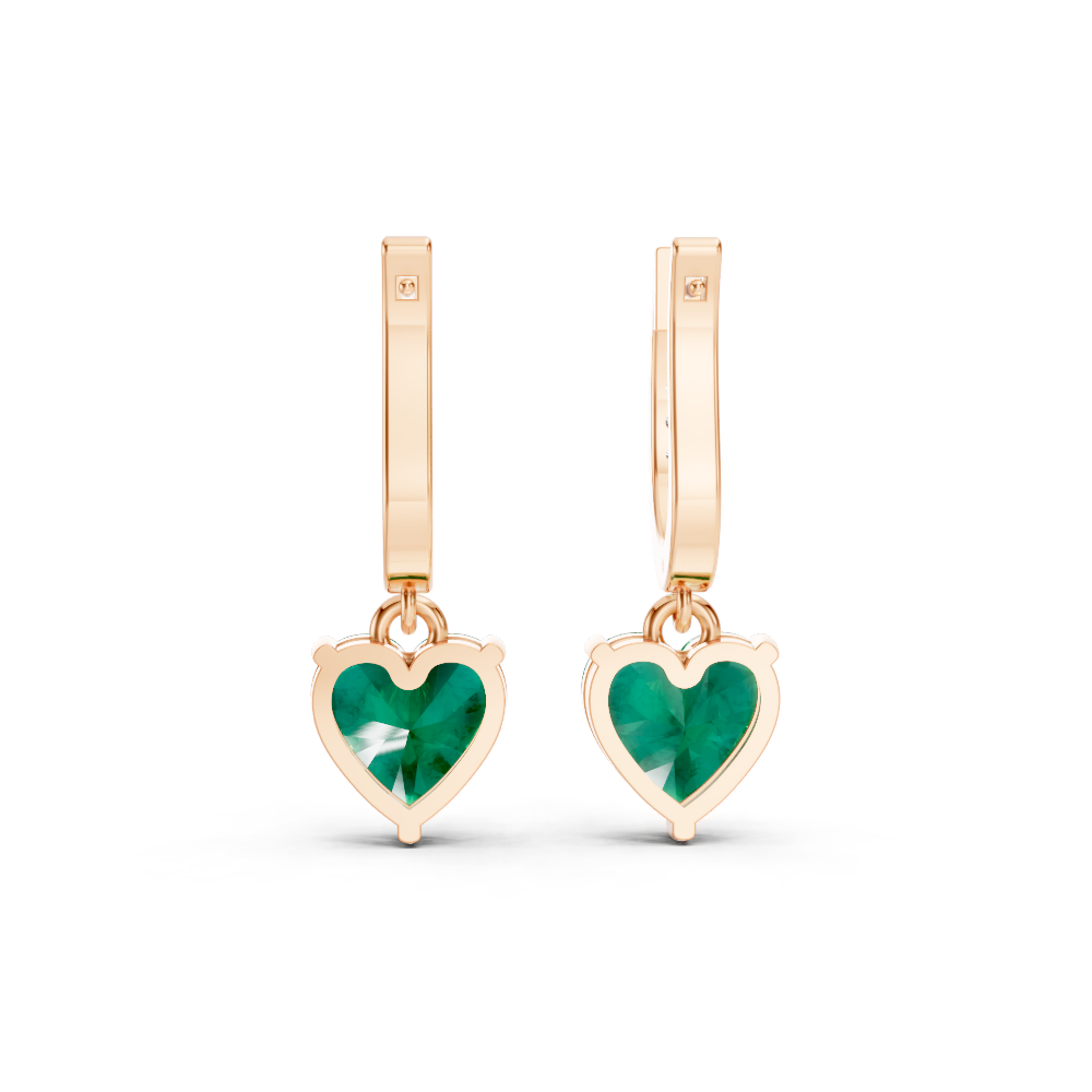 Colombian Emerald Ruby Heart Drop Huggie Earrings