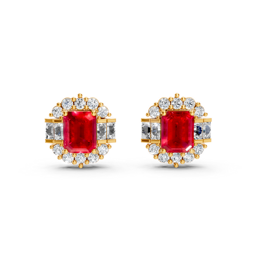 Ruby Art Deco Baguette & Round Halo Stud Earrings