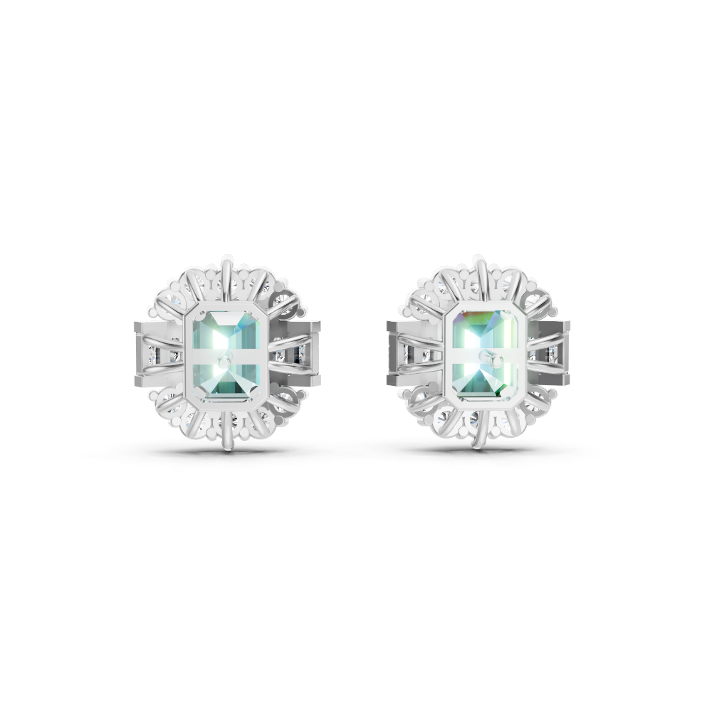 Paraiba Tourmaline Art Deco Baguette & Round Halo Stud Earrings