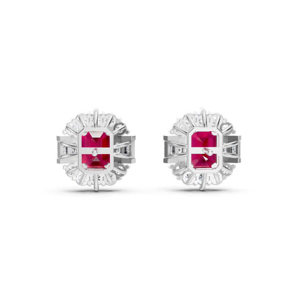 Ruby Art Deco Baguette & Round Halo Stud Earrings