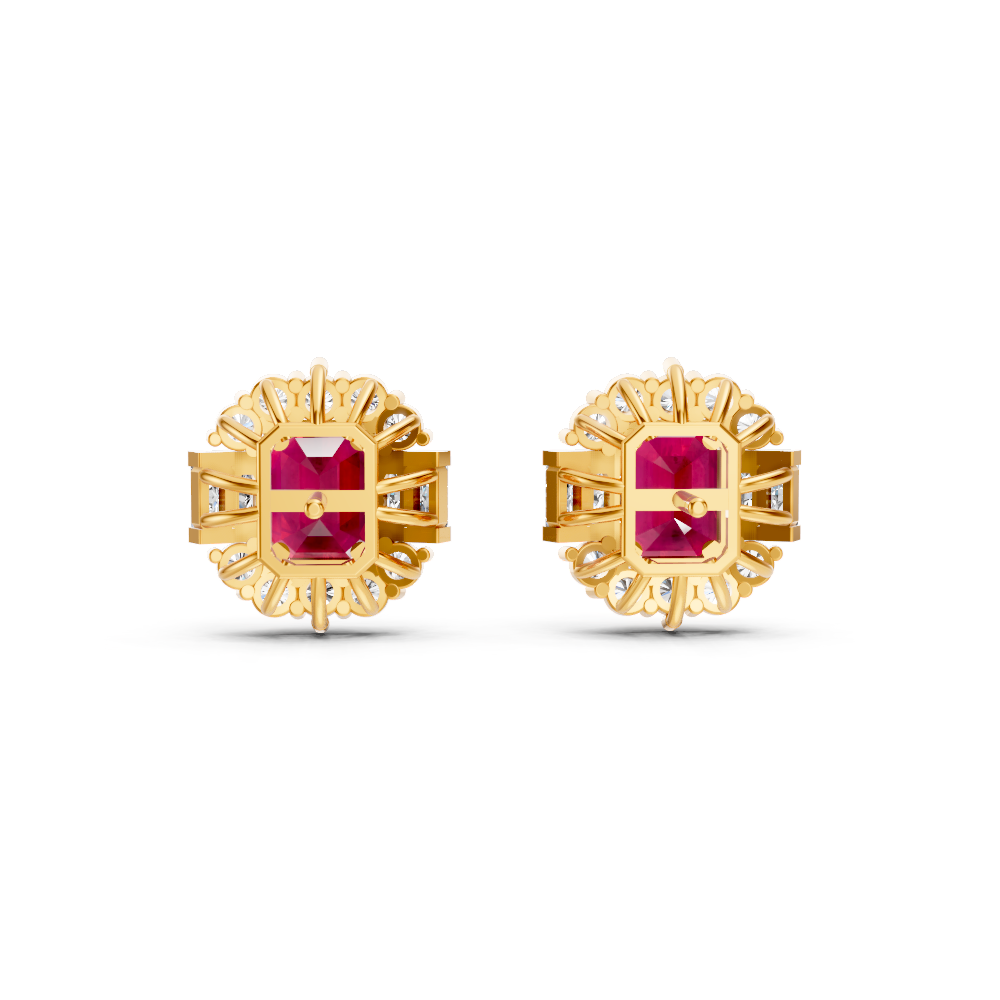 Ruby Art Deco Baguette & Round Halo Stud Earrings