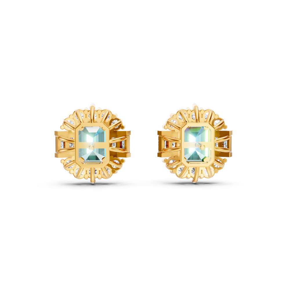 Paraiba Tourmaline Art Deco Baguette & Round Halo Stud Earrings