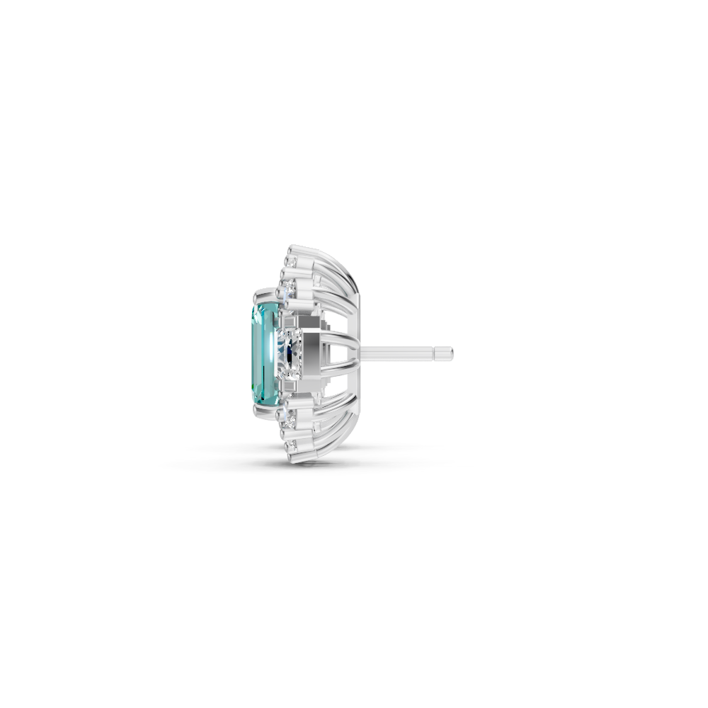 Paraiba Tourmaline Art Deco Baguette & Round Halo Stud Earrings