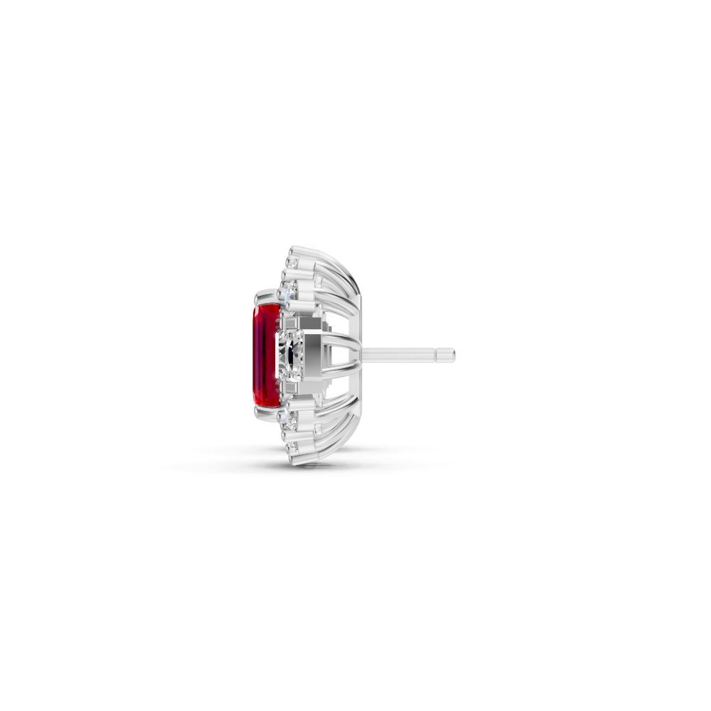 Ruby Art Deco Baguette & Round Halo Stud Earrings