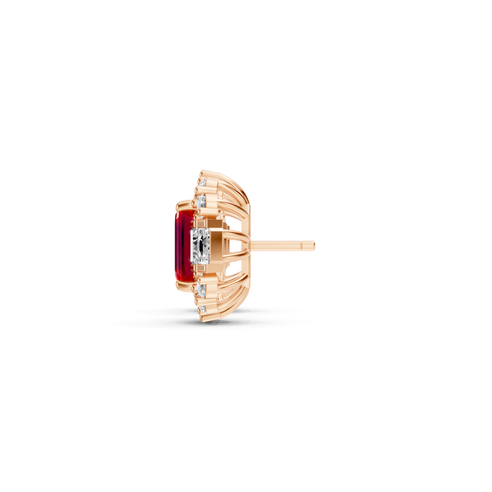 Ruby Art Deco Baguette & Round Halo Stud Earrings
