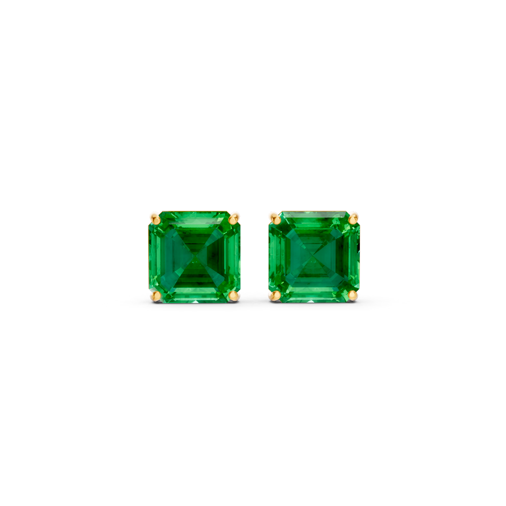 Colombian Emerald Diamond Asscher Cut Stud Earrings