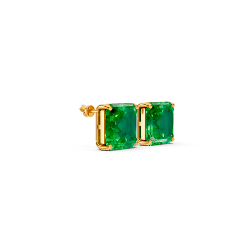 Colombian Emerald Diamond Asscher Cut Stud Earrings
