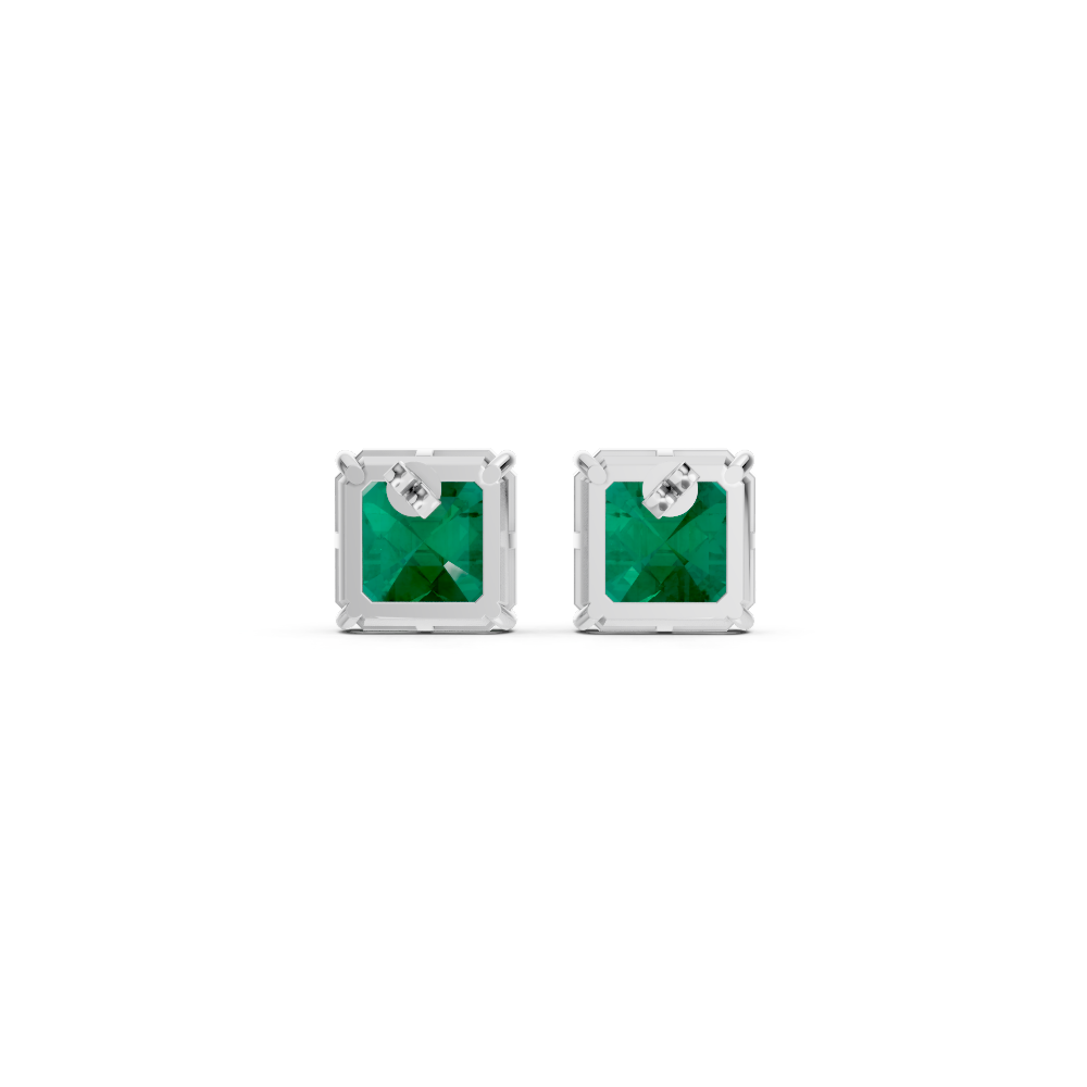 Colombian Emerald Diamond Asscher Cut Stud Earrings