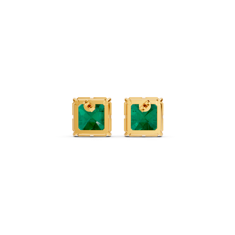 Colombian Emerald Diamond Asscher Cut Stud Earrings