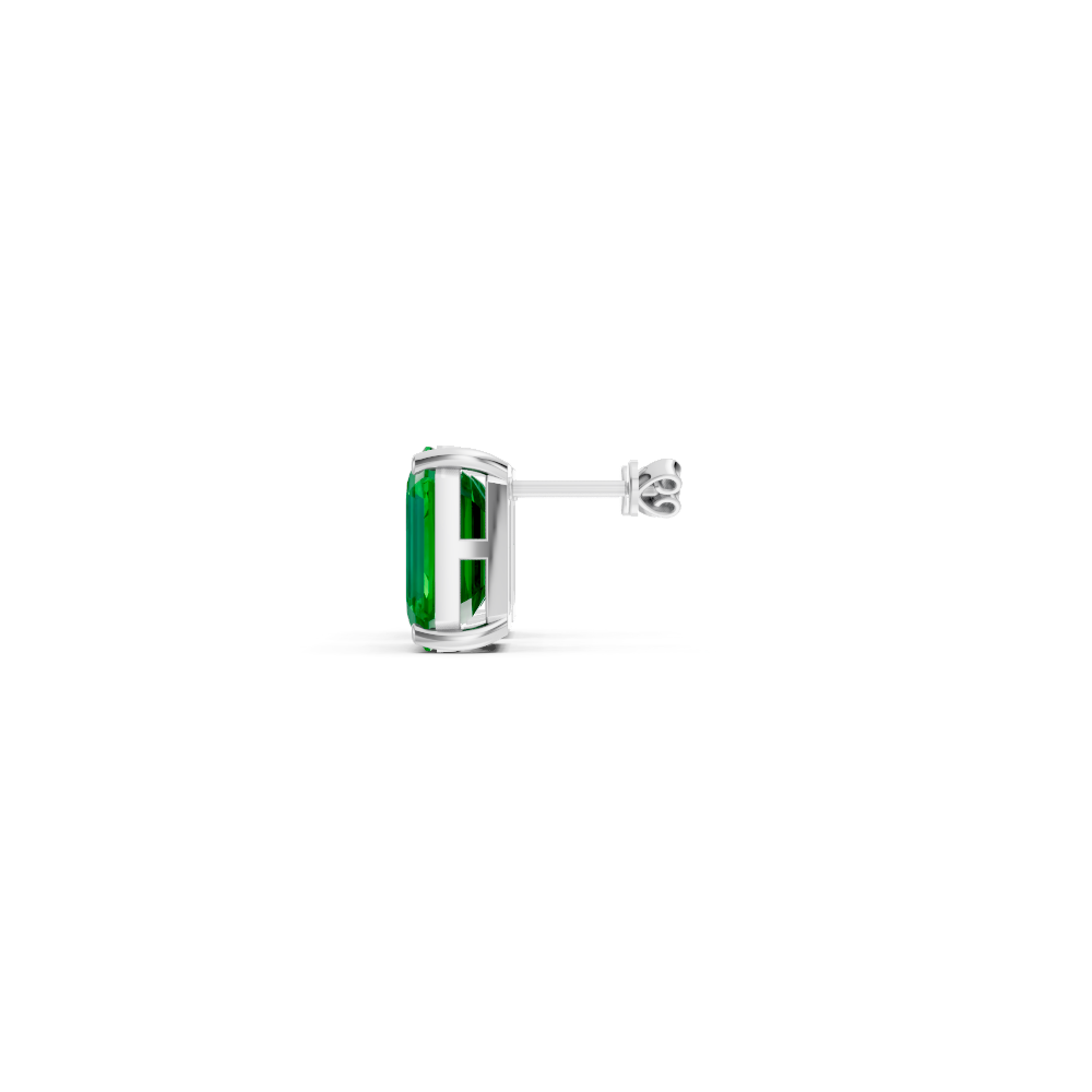 Colombian Emerald Diamond Asscher Cut Stud Earrings