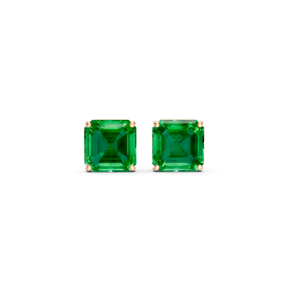 Colombian Emerald Diamond Asscher Cut Stud Earrings