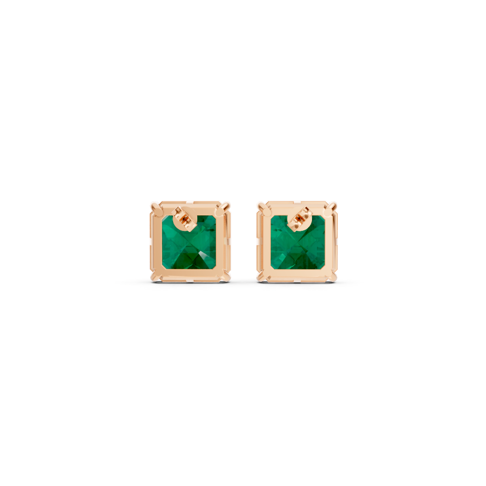 Colombian Emerald Diamond Asscher Cut Stud Earrings