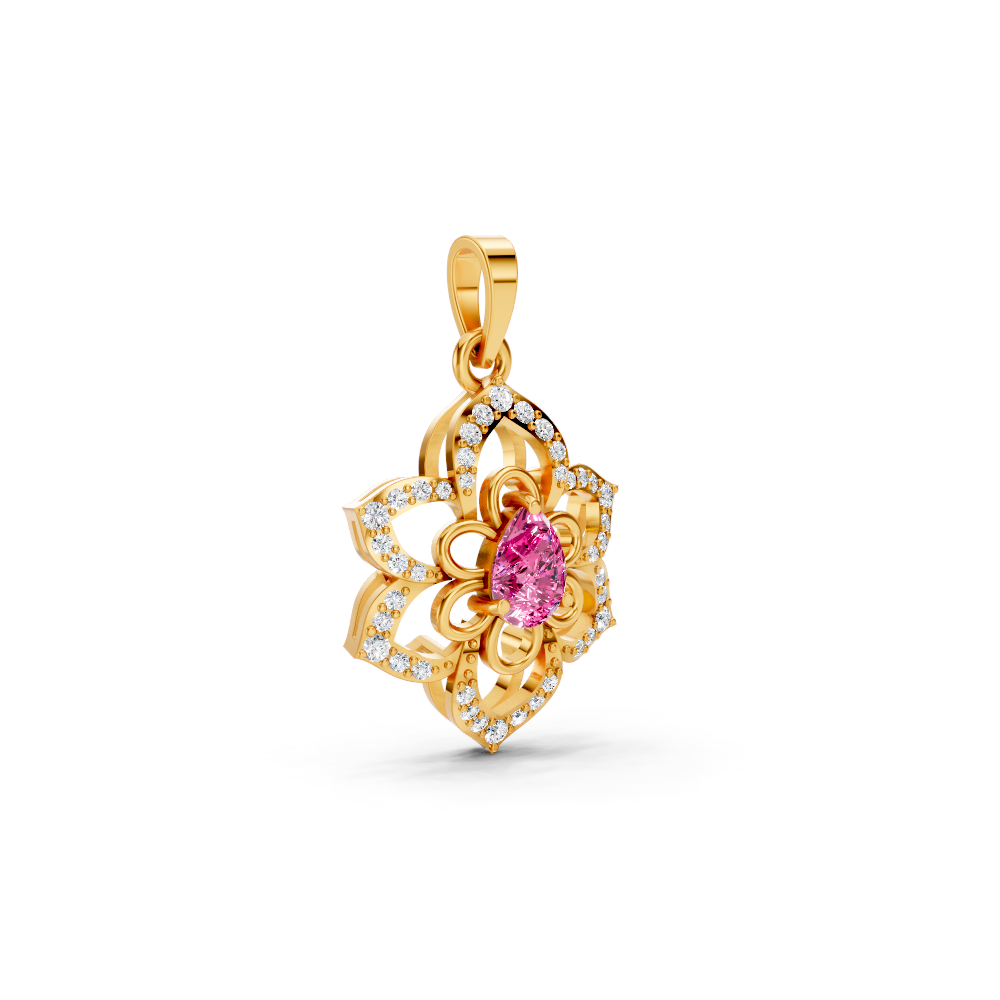 Pink Sapphire Pear Floral Diamond Pendant