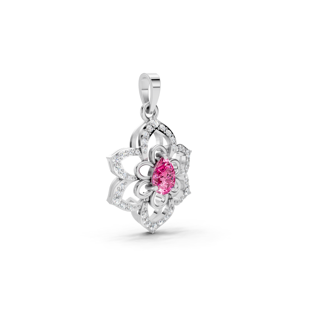 Pink Sapphire Pear Floral Diamond Pendant