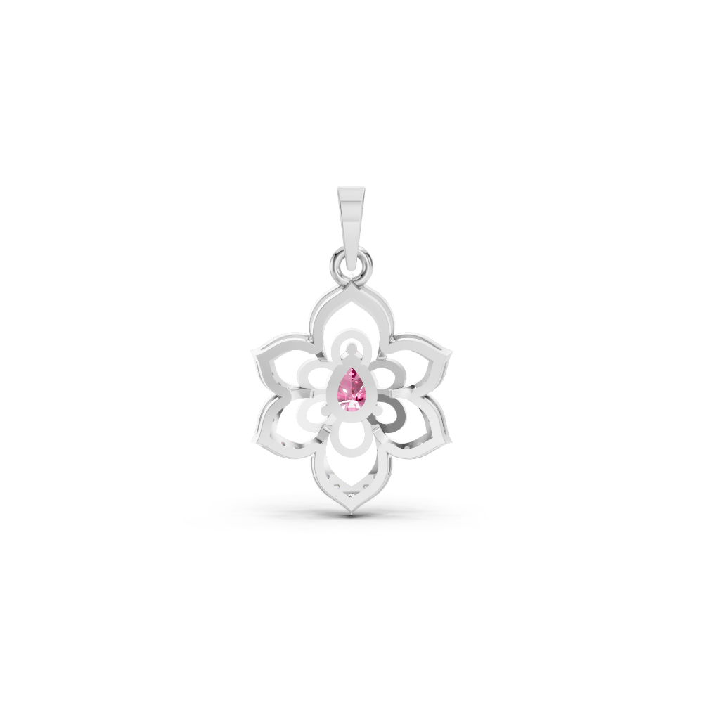 Pink Sapphire Pear Floral Diamond Pendant
