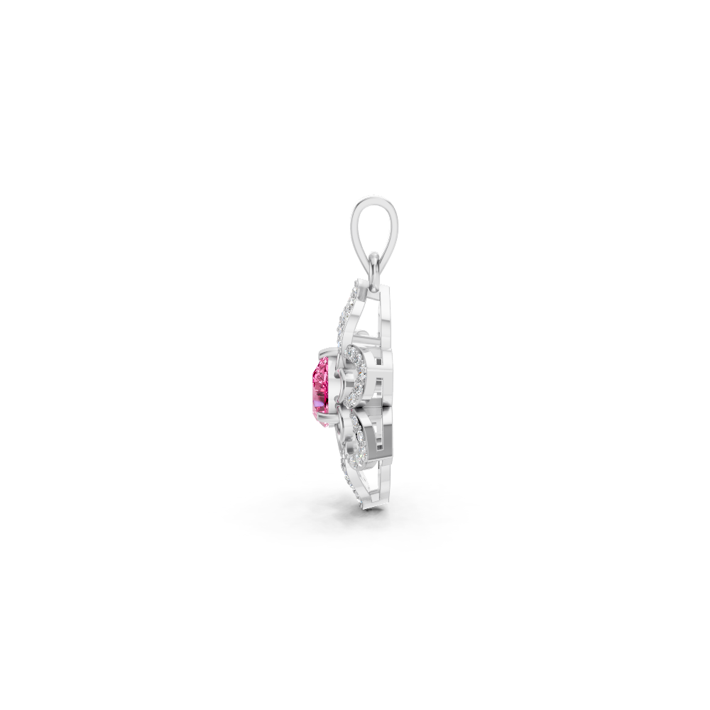 Pink Sapphire Pear Floral Diamond Pendant