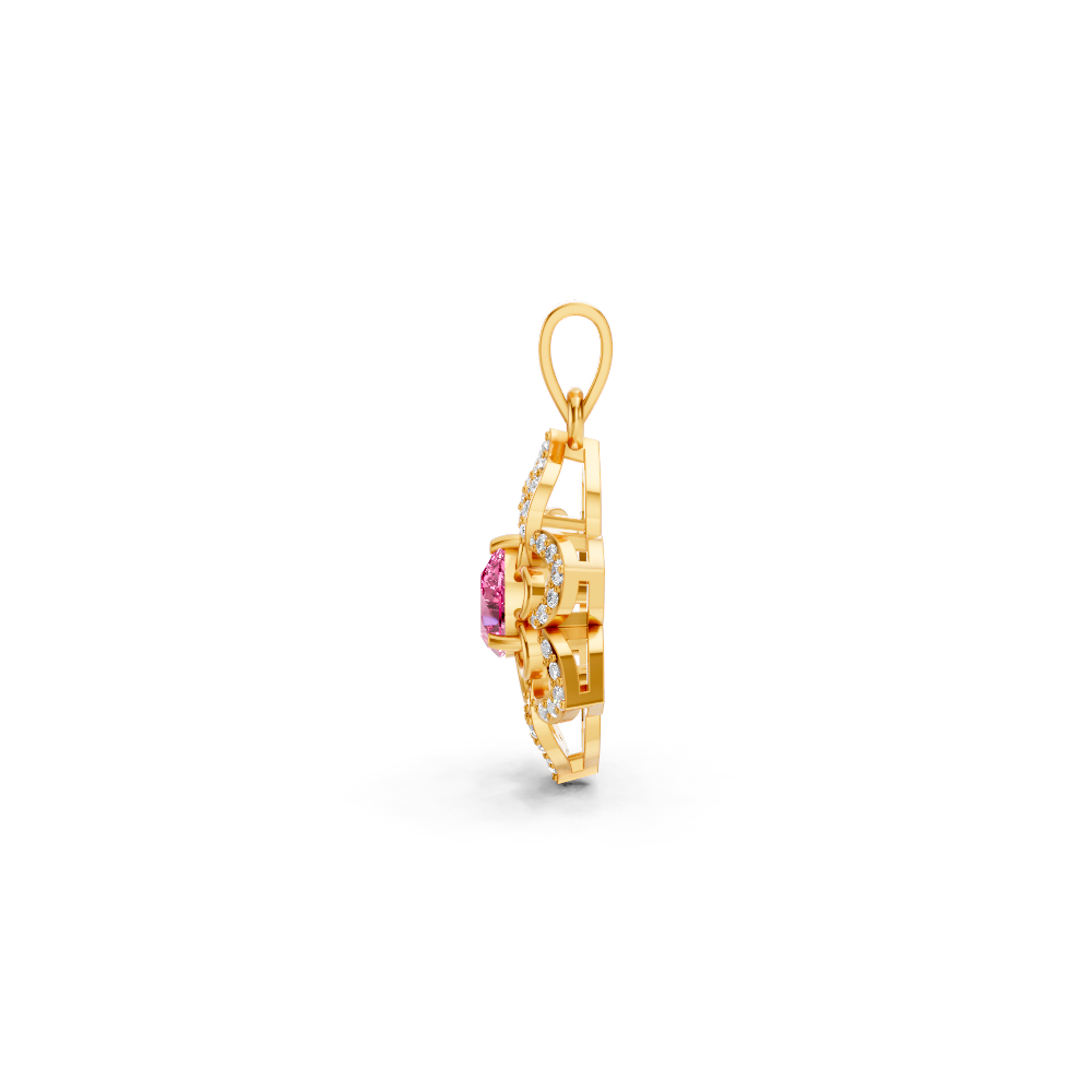 Pink Sapphire Pear Floral Diamond Pendant