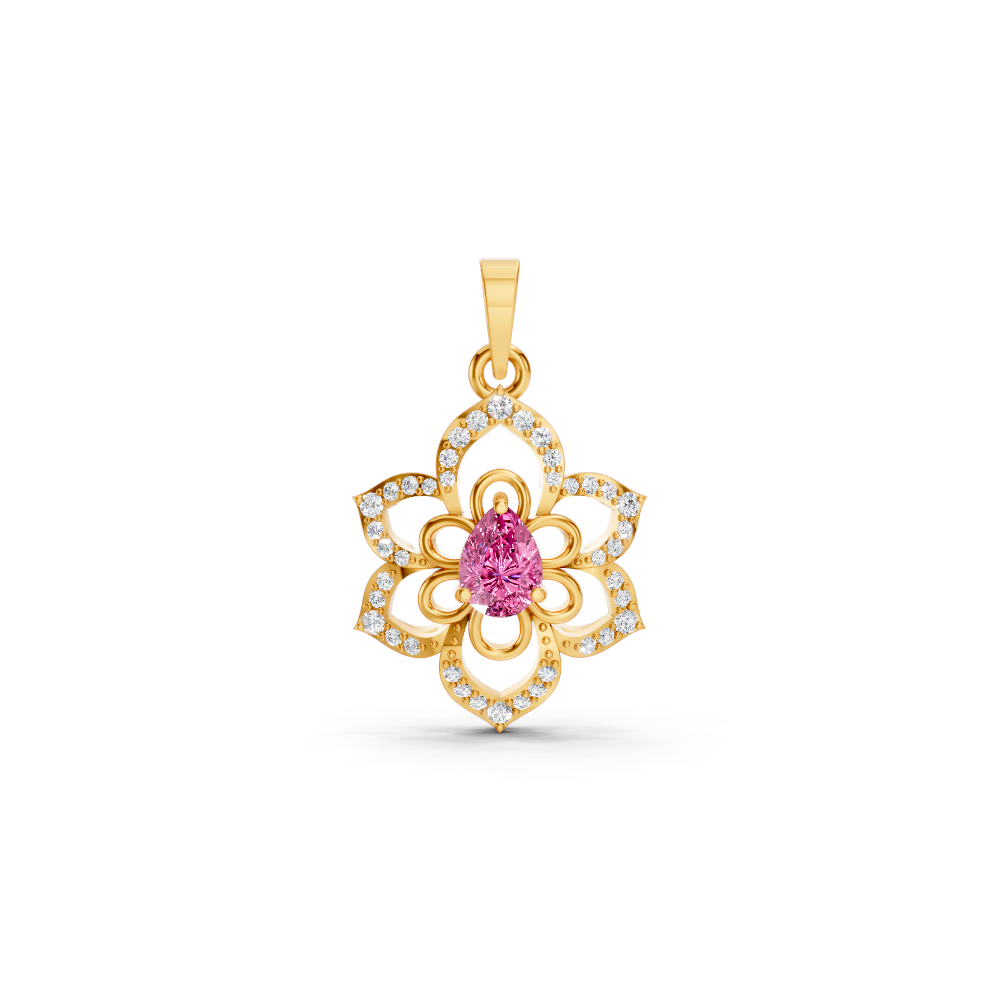 Pink Sapphire Pear Floral Diamond Pendant