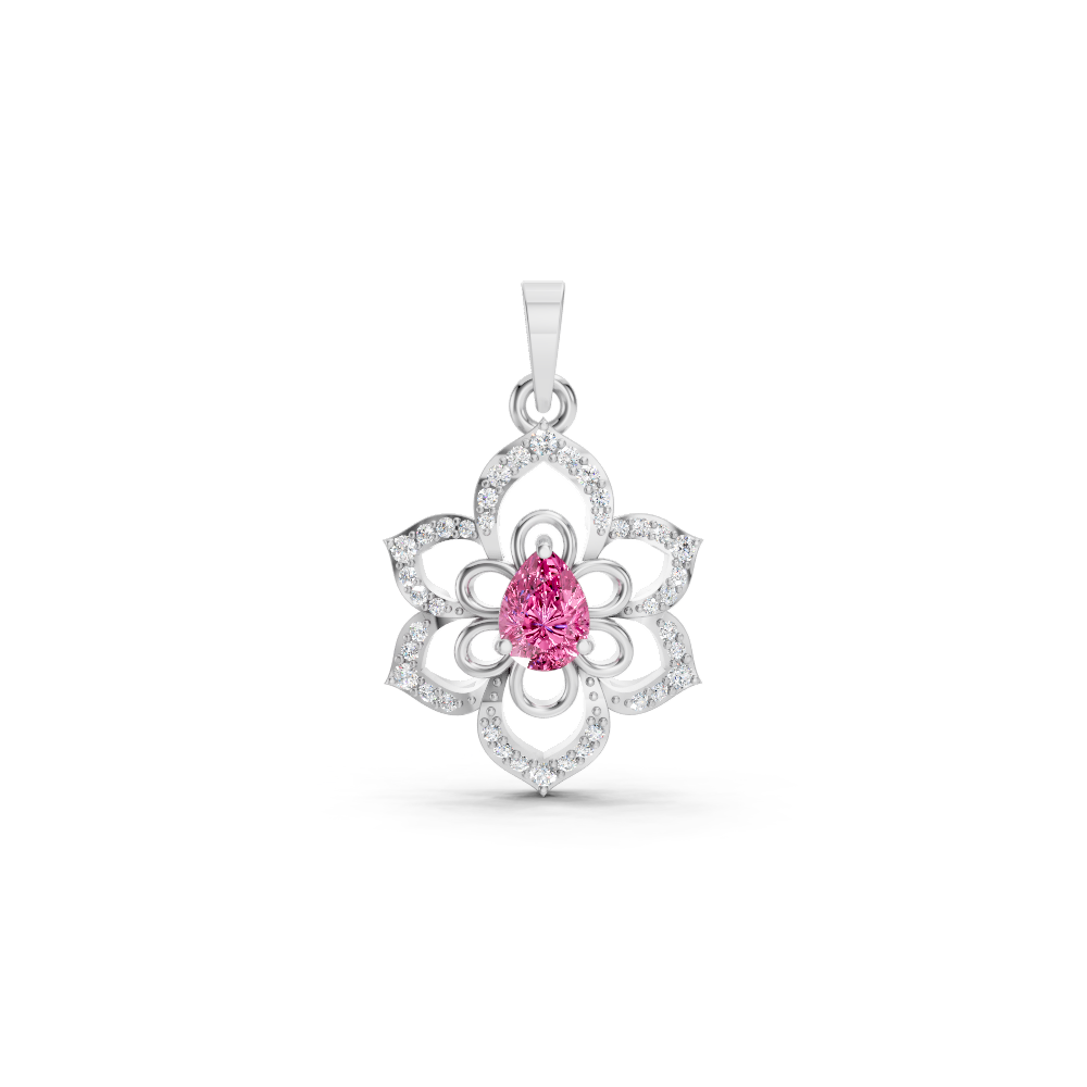 Pink Sapphire Pear Floral Diamond Pendant