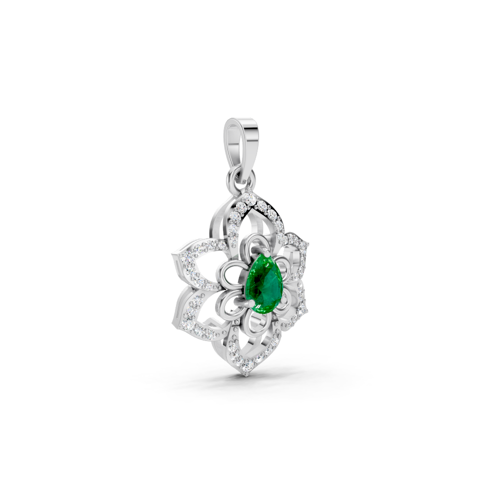 Colombian Emerald Pear Floral Diamond Pendant