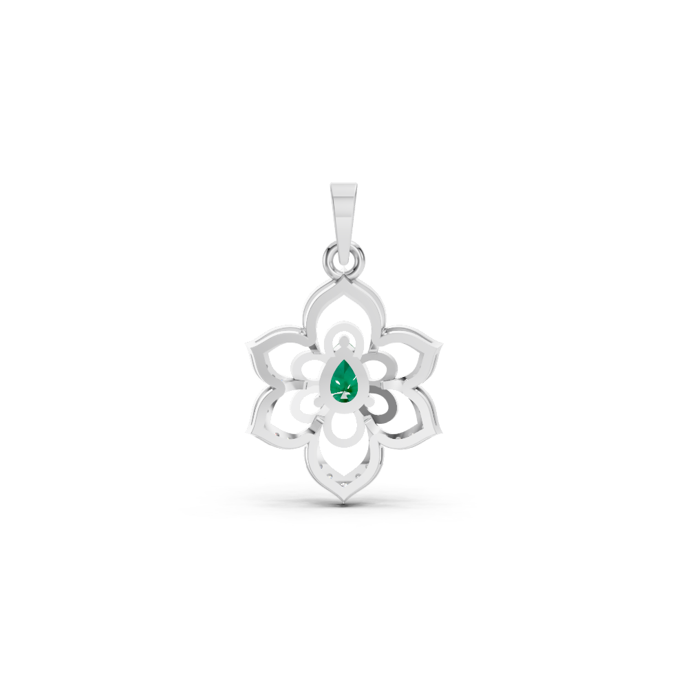 Colombian Emerald Pear Floral Diamond Pendant