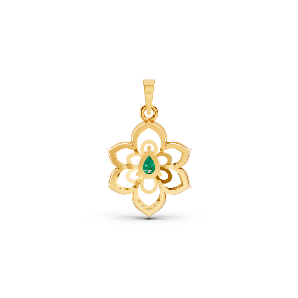 Colombian Emerald Pear Floral Diamond Pendant