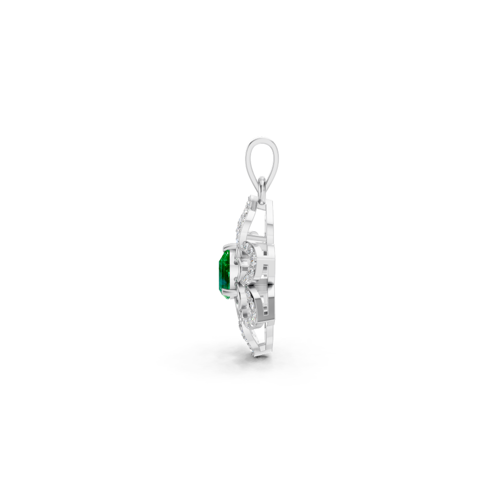 Colombian Emerald Pear Floral Diamond Pendant