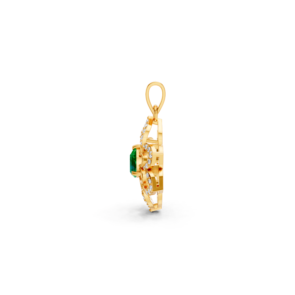 Colombian Emerald Pear Floral Diamond Pendant