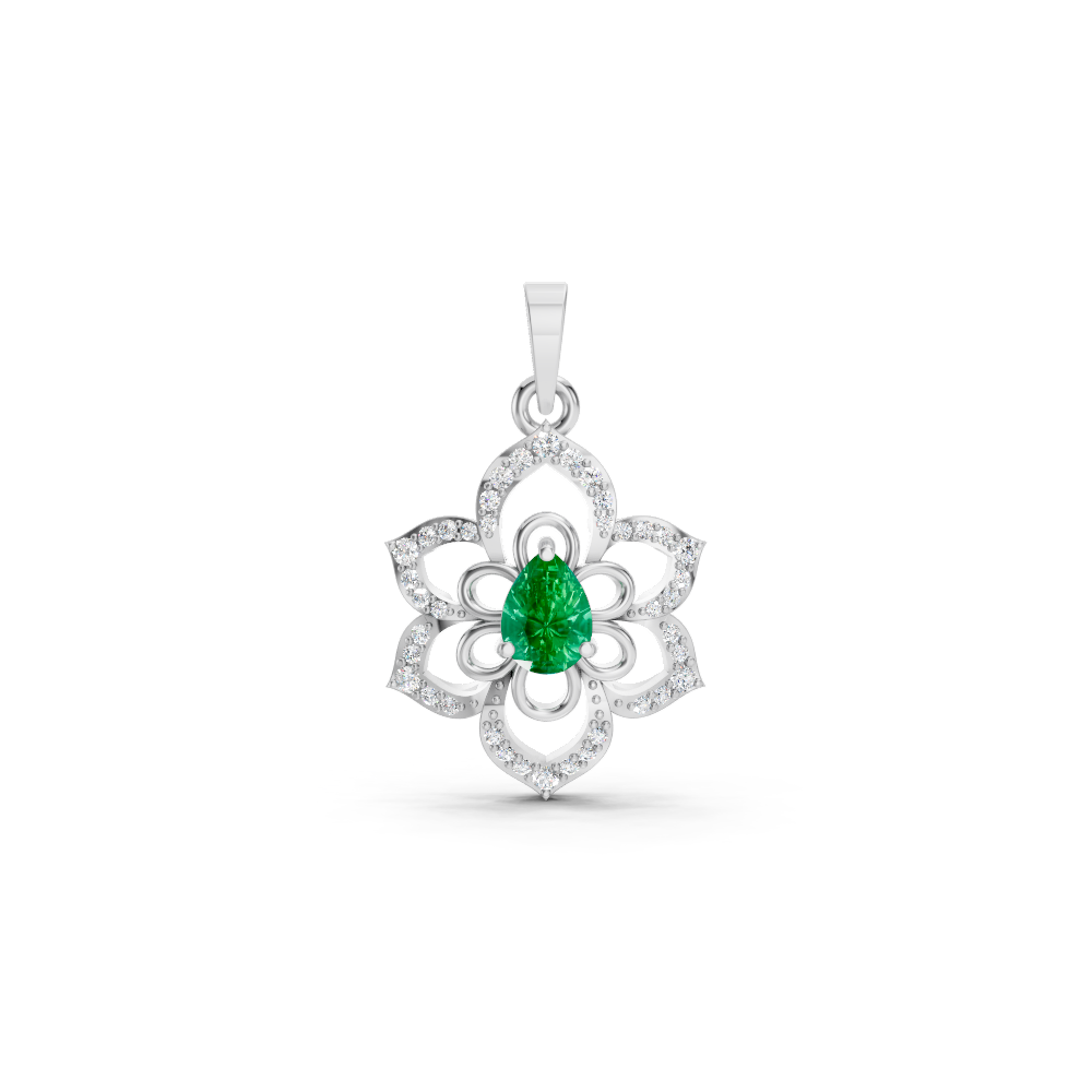 Colombian Emerald Pear Floral Diamond Pendant