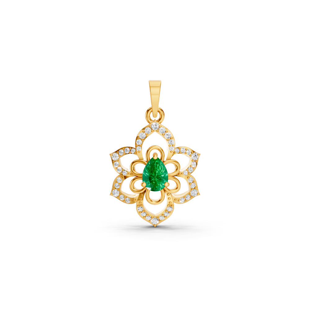 Colombian Emerald Pear Floral Diamond Pendant
