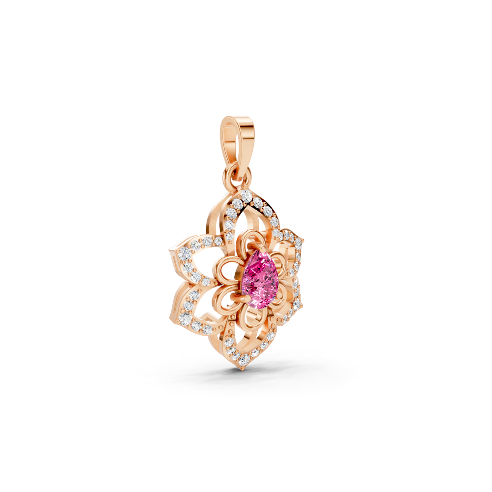 Pink Sapphire Pear Floral Diamond Pendant